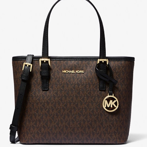 Jet Set Travel Extra-Small Logo Top-Zip Tote Bag - Brown & Black, One Size - Picture 1 of 6